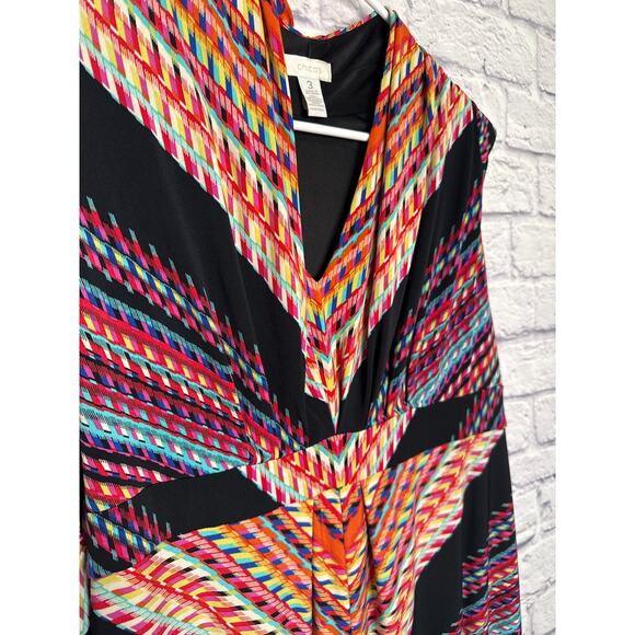 Chico's Multi-Color Diamond Patterned Sleeveless Maxi Dress V-Neck SZ 3 (XL) - Picture 2 of 4